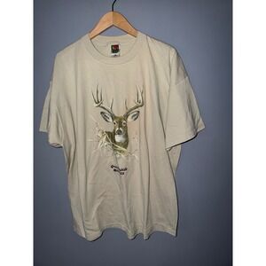 Fruit of the Loom Mens Deer Graphic T Shirt Large Tan Short Sleeve Crew Neck